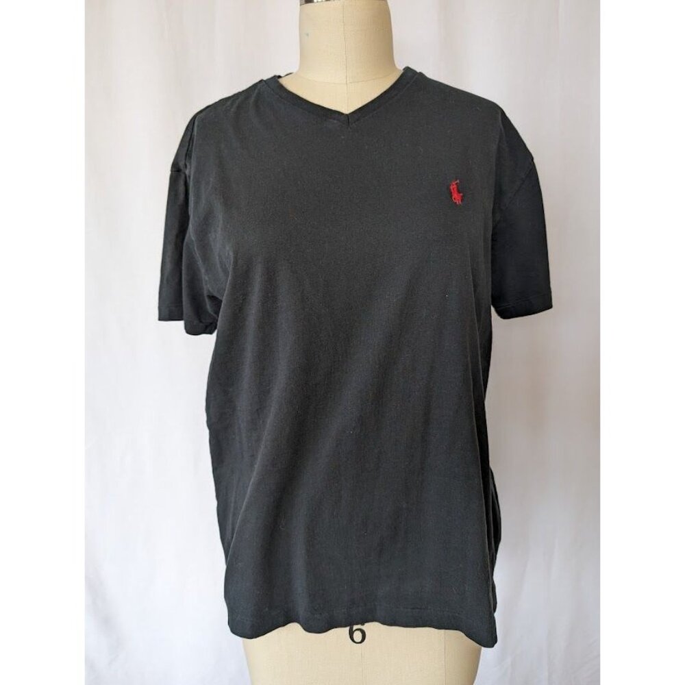 Women's Polo Ralph Lauren V Neck T Shirt Size Small Black Short Sleeve Casual
